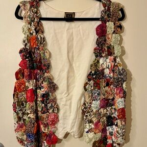 Vintage Patchwork Floral Yo-Yo Vest Multicolor Artwear Rosette Coastal Grandma M